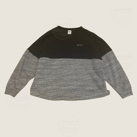 VICTORIA'S SECRET PINK XL Oversized Varsity Crew Pullover | Black Sweatshirt Top - Picture 5 of 9